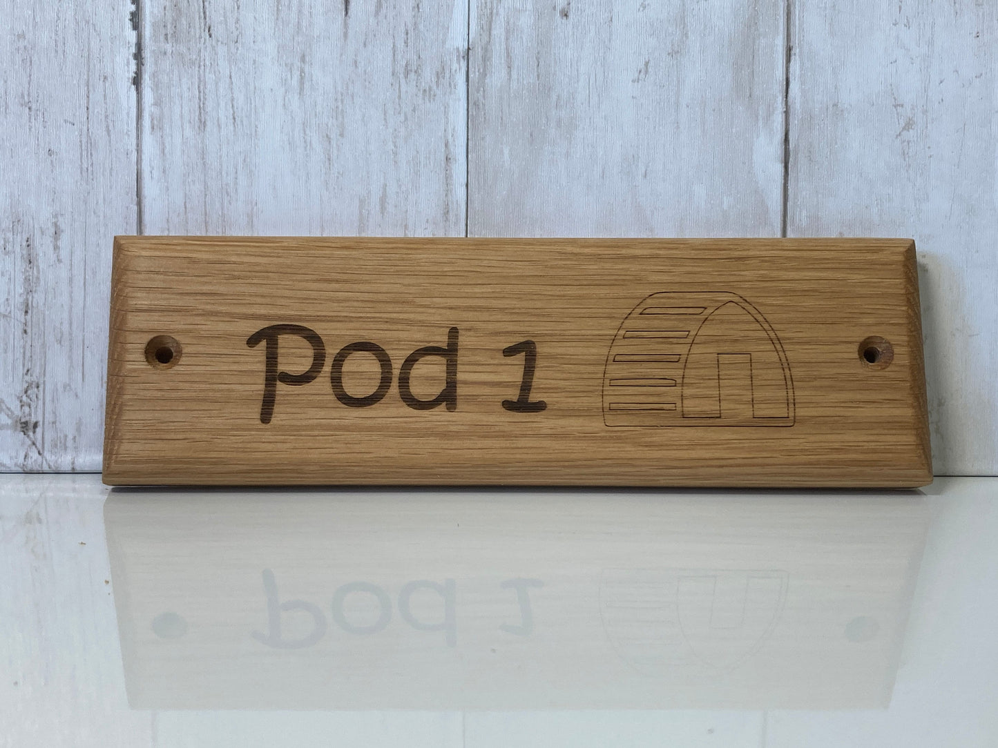 Soild Oak Engraved Camping Pod Sign