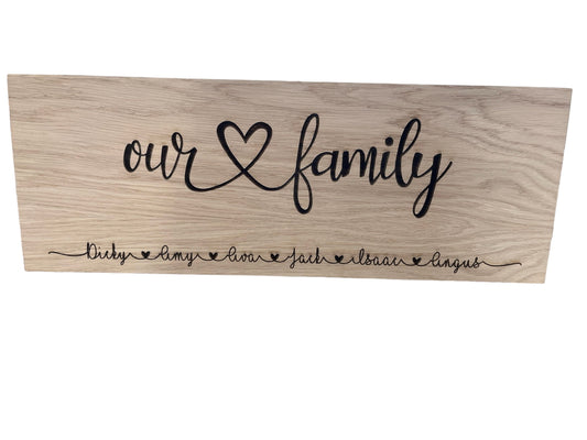 Wooden Our Family Sign featuring Family Names