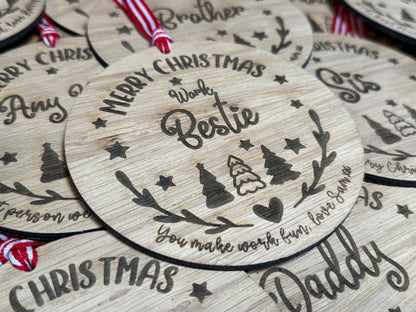 Large Work Bestie Personalised Bauble/Christmas Card Alternative