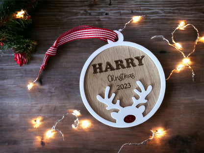 Large Luxury Oak and Acrylic Personalised Christmas Bauble