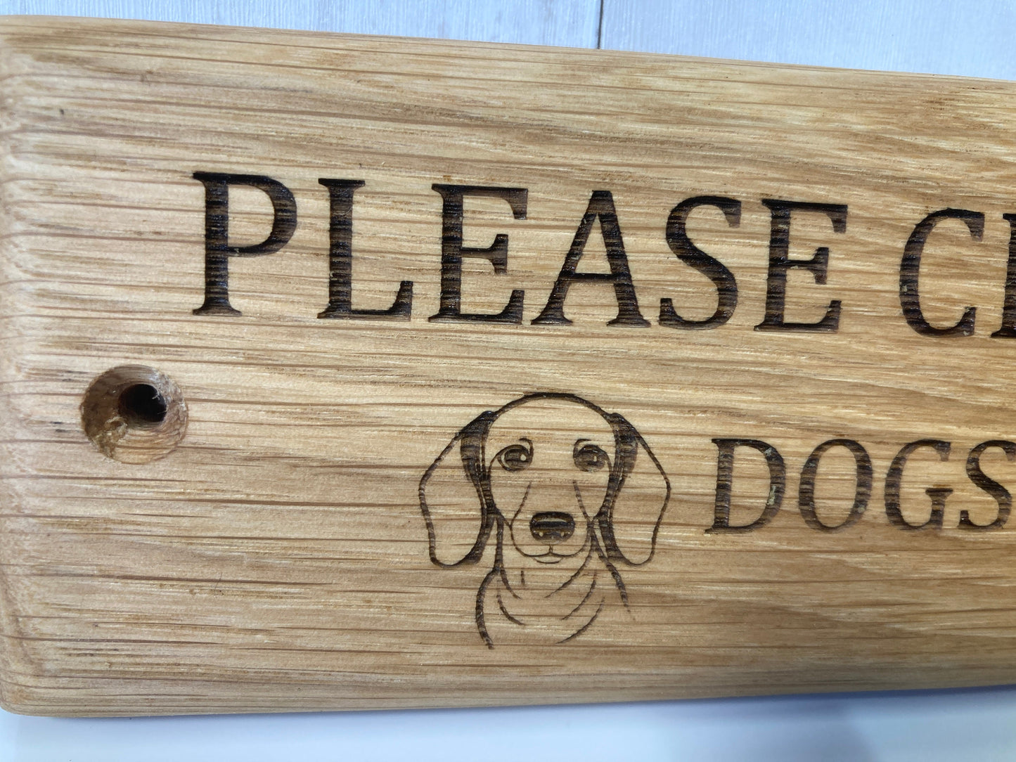 Solid Oak Engraved Custom Dog breed Close Gate Sign