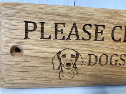 Solid Oak Engraved Custom Dog breed Close Gate Sign