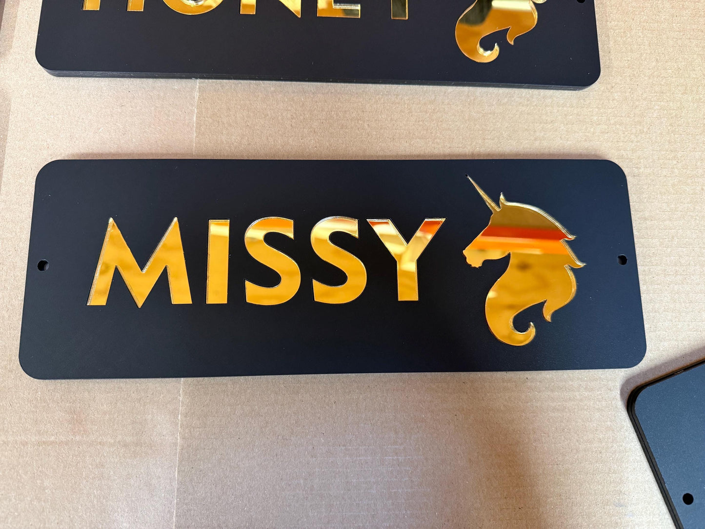 Luxury Matt Black and Mirror Gold Stable Door Sign