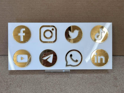 Mirror Acrylic Social Media Icons with peel away self adhesive