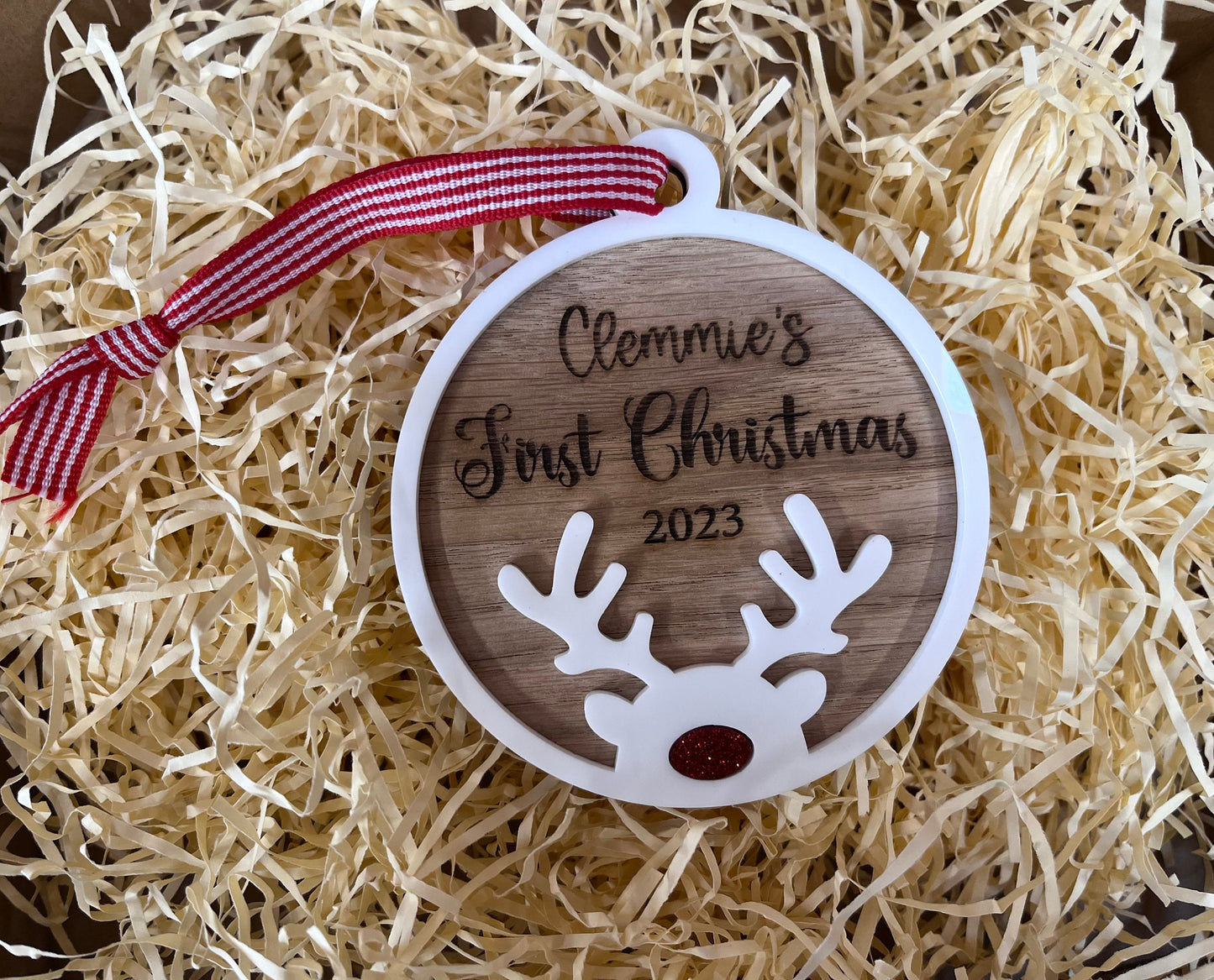 Personalised Large Luxury Oak and Acrylic My First Christmas Bauble