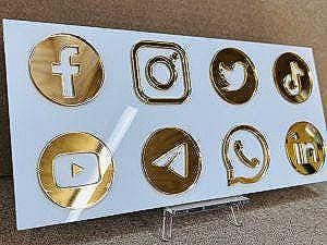 Mirror Acrylic Social Media Icons with peel away self adhesive
