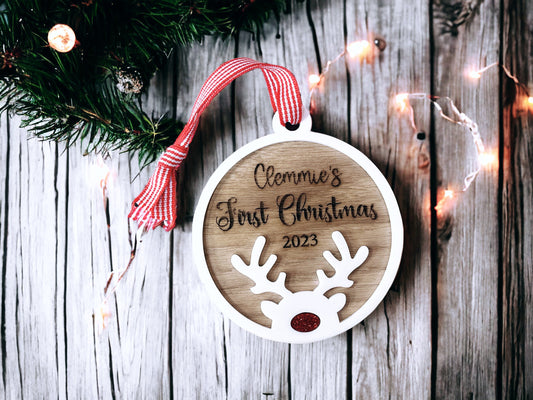 Personalised Large Luxury Oak and Acrylic My First Christmas Bauble