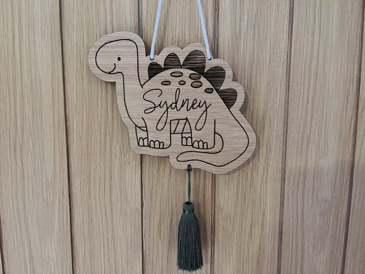 Dinosaur Wooden Bedroom Name Sign with or without Tassel