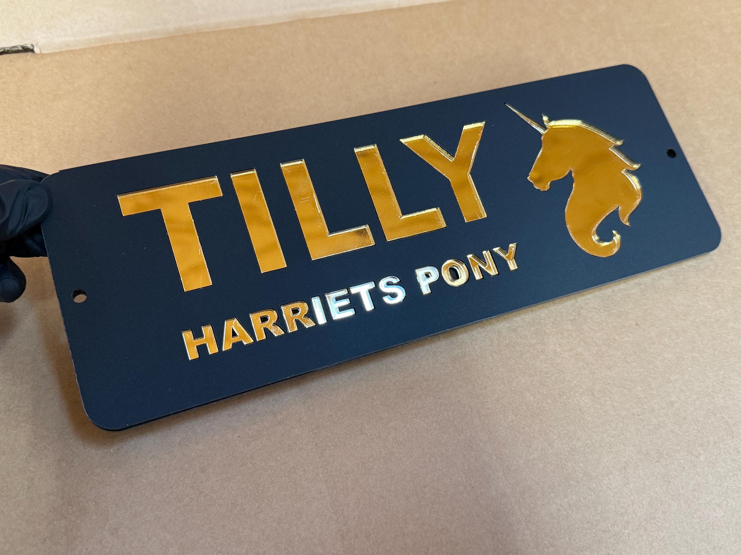 Luxury Matt Black and Mirror Gold Stable Door Sign