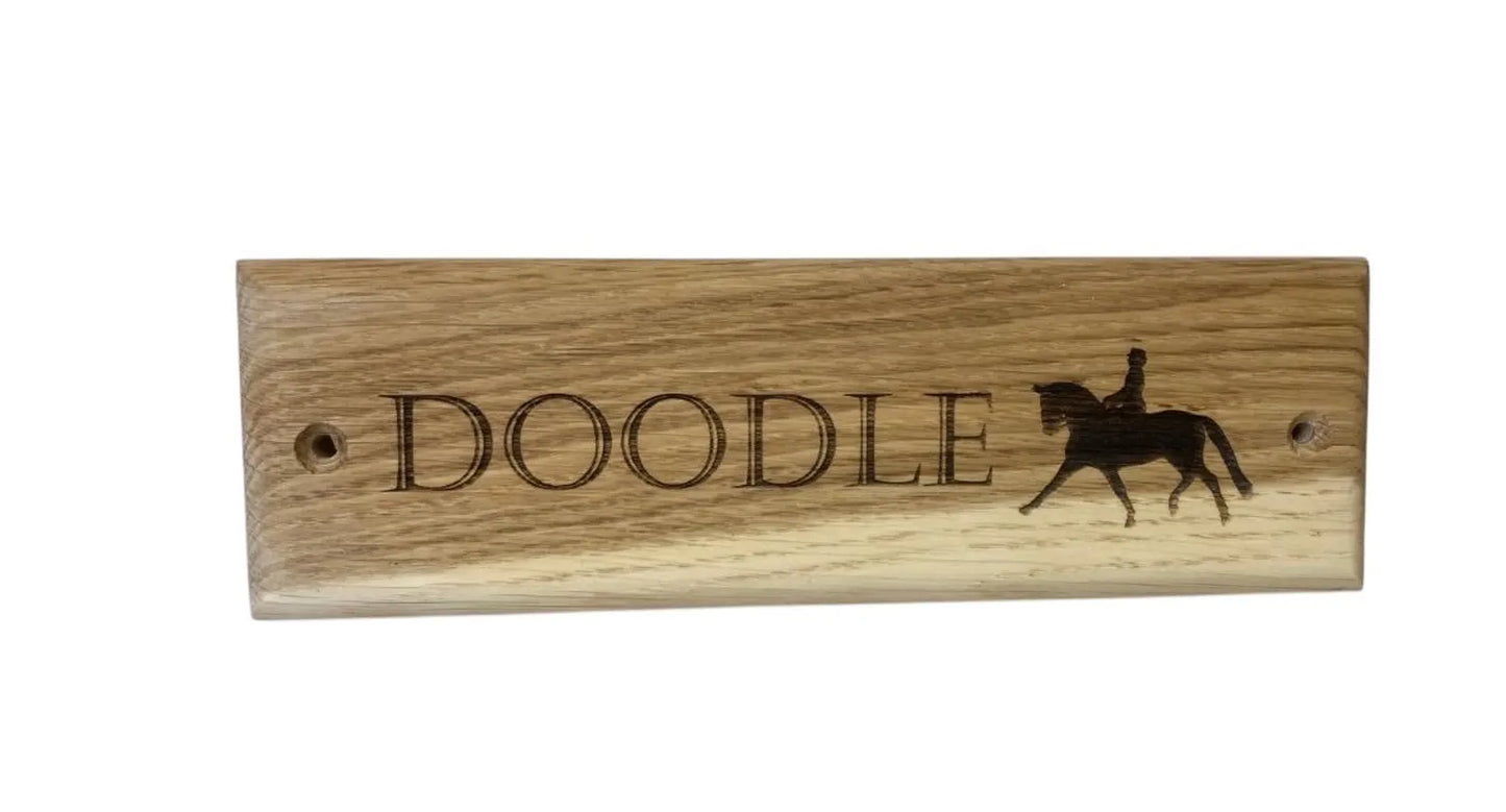 Soild Oak Engraved Dressage Stable Door Plaque