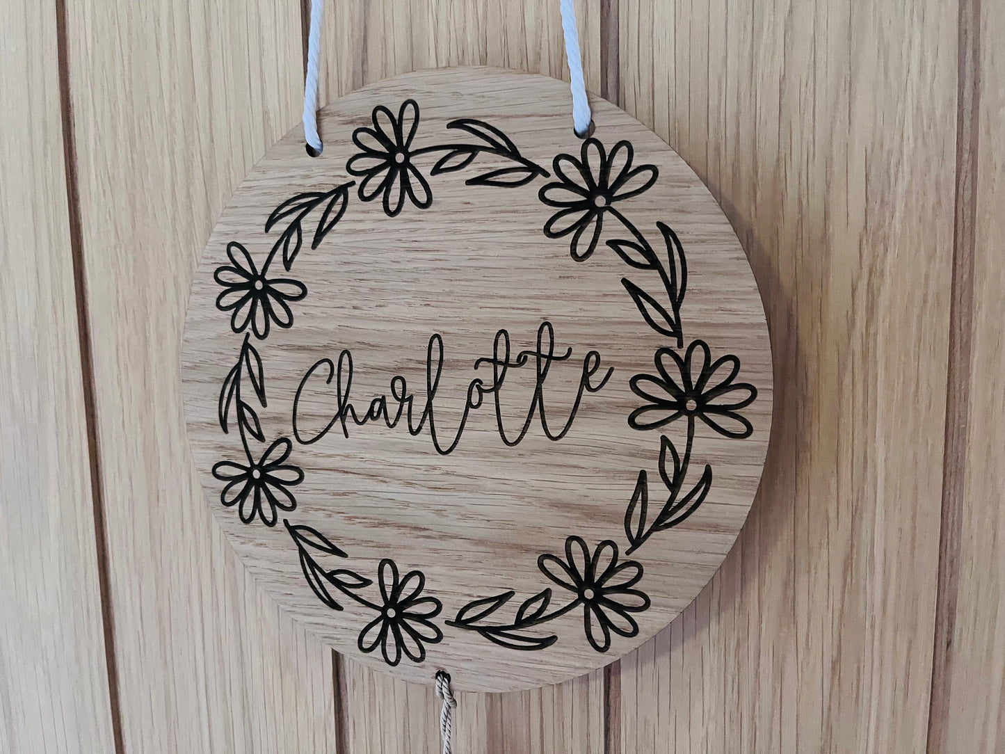 Flowers Wooden Bedroom Name Sign with or without Tassel