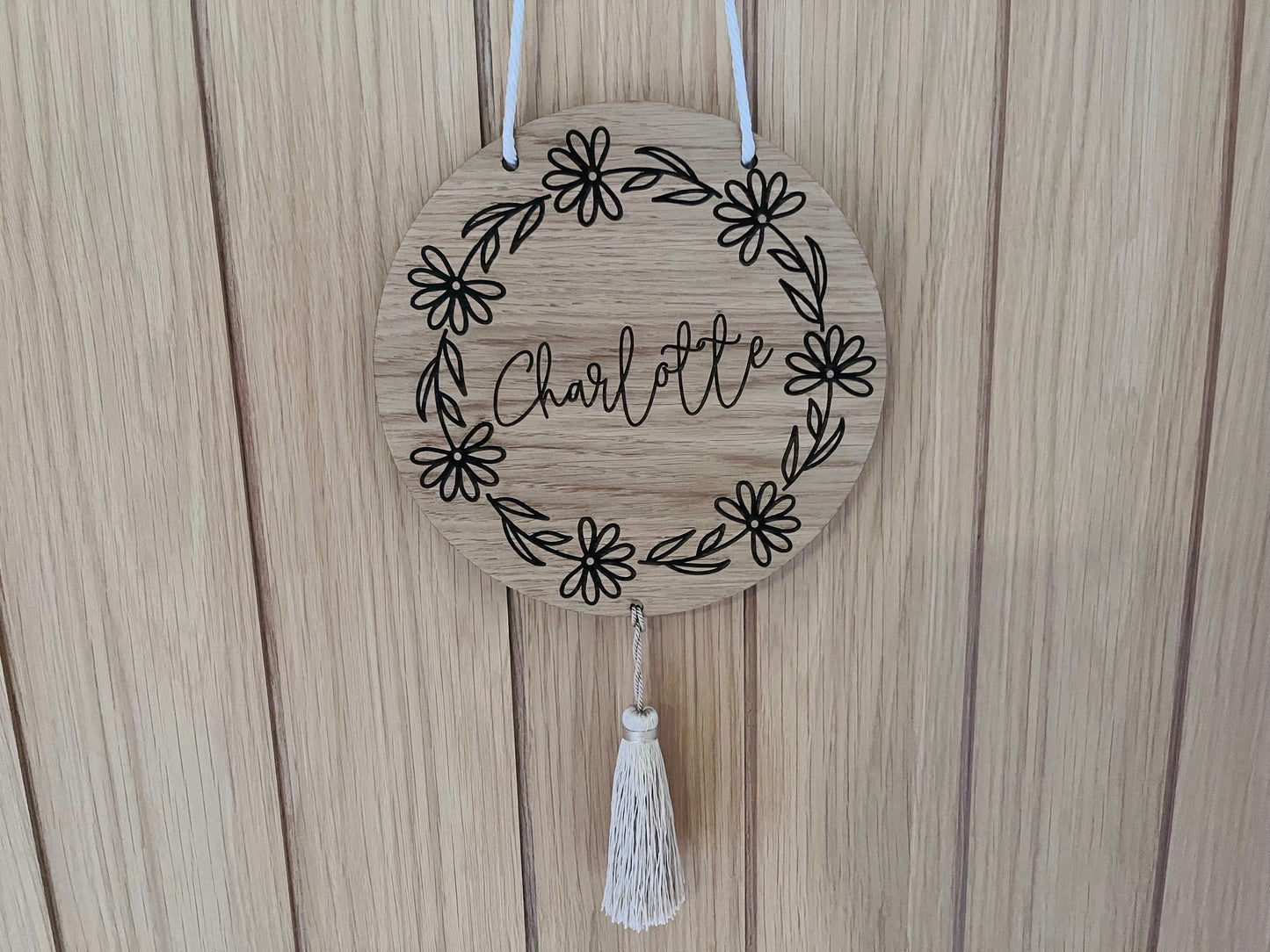 Flowers Wooden Bedroom Name Sign with or without Tassel