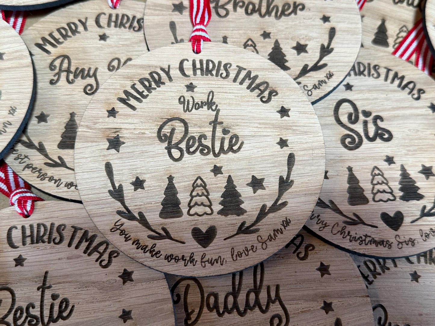Large Work Bestie Personalised Bauble/Christmas Card Alternative