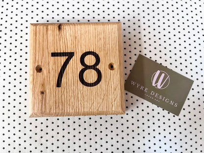 Soild Oak Engraved House Number Plaque