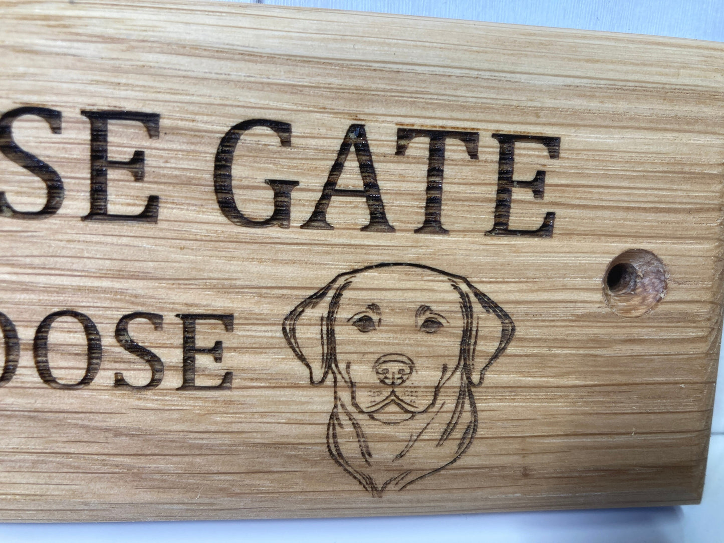 Solid Oak Engraved Custom Dog breed Close Gate Sign