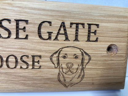 Solid Oak Engraved Custom Dog breed Close Gate Sign
