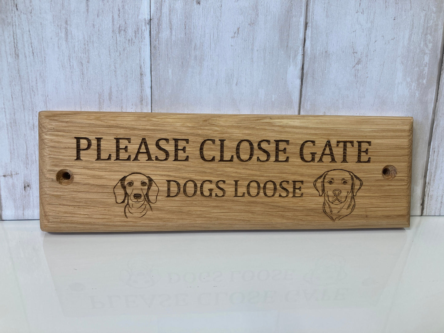 Solid Oak Engraved Custom Dog breed Close Gate Sign