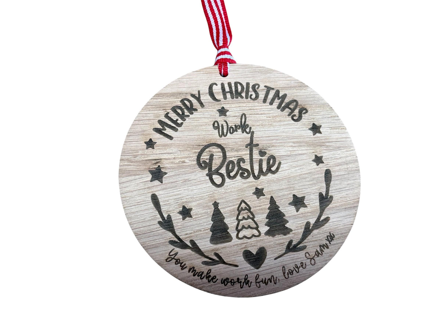 Large Work Bestie Personalised Bauble/Christmas Card Alternative