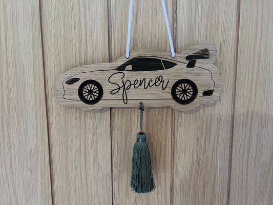Car Wooden Bedroom Name Sign with or without Tassel