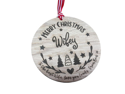 Large Wife Personalised Bauble, Christmas Card Alternative
