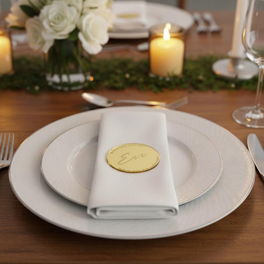 Mirror Acrylic Wedding Table Name-place - with optional personal message on outer edge